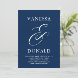 Vanessa Navy Blue Modern Bröllop Spara Datumet