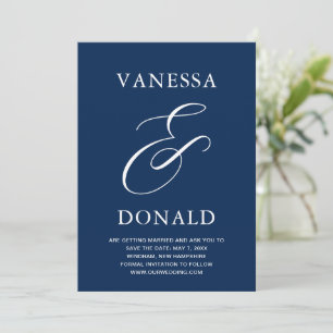 Vanessa Navy Blue Modern Bröllop Spara Datumet