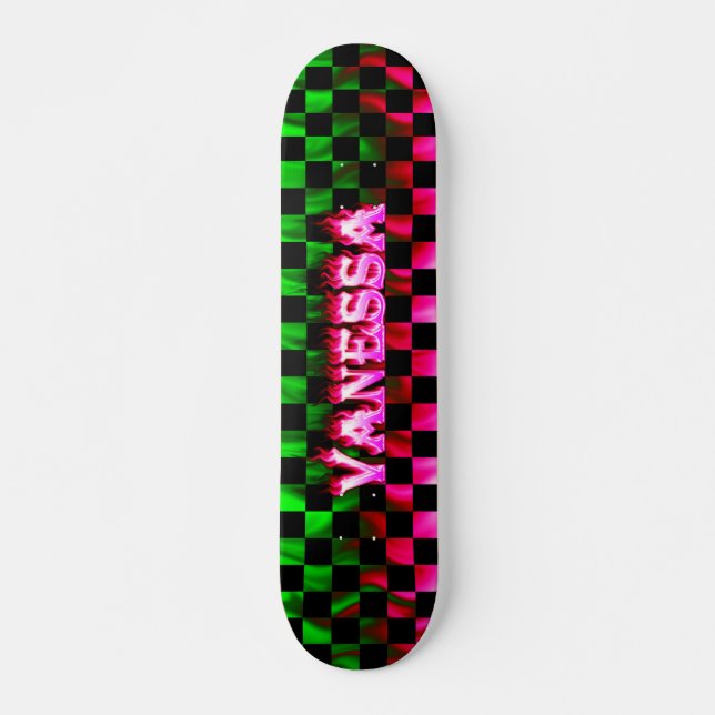 Vanessa skateboard rosa fire och flamma bräda 21,5 cm (Framsida)