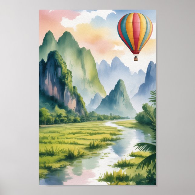 Vang Vieng Laos Resa Akvarell Målning Poster (Framsidan)