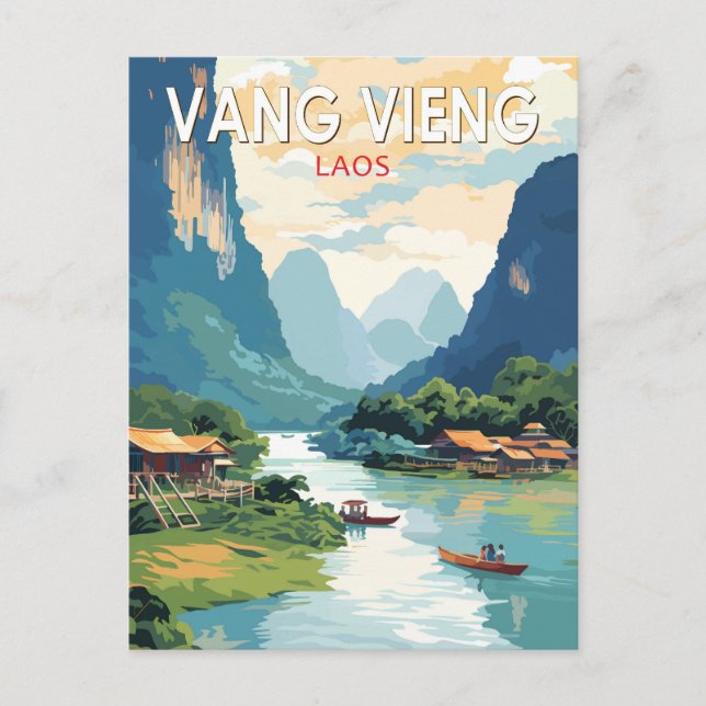 Vang Vieng Laos Resa Konst Vintage Vykort (Framsida)