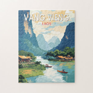 Vang Vieng Laos Travel Art Vintage Pussel