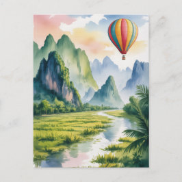 Vang Vieng Laos Vattenfärg för varmluftsballong Vykort