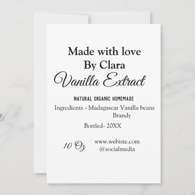 Vanilextrakt, homemade, tillsätt ingredienser vikt julkort (Framsida)