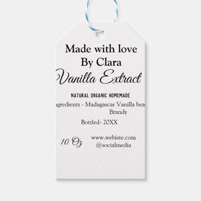 Vanilextrakt, homemade, tillsätt ingredienser vikt presentetikett (Framsidan)