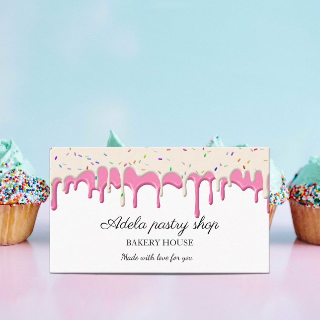 Vanilj jordgubb Frosting Dropp Visitkort (Vanilla strawberry Frosting Drip Business Card)