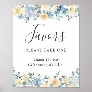 Vanilj Støvblå Blomsterbröllopspresentkort Poster