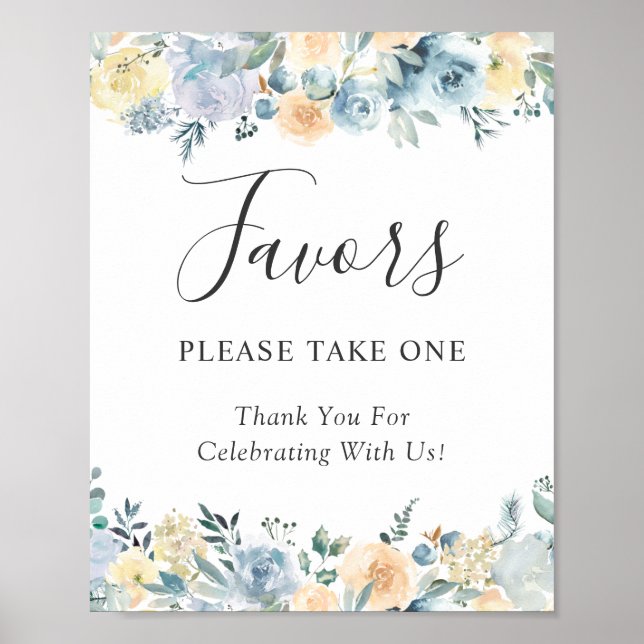 Vanilj Støvblå Blomsterbröllopspresentkort Poster (Framsidan)