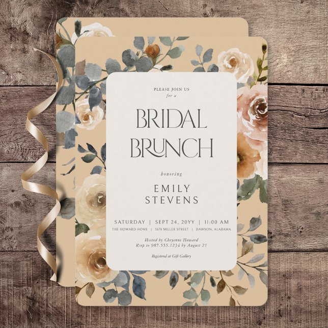 Vanilj Vita Boho Rosor Kräm Bröllop Brunch Inbjudningar (Vanilla White Boho Roses Cream Bridal Brunch Invitation)