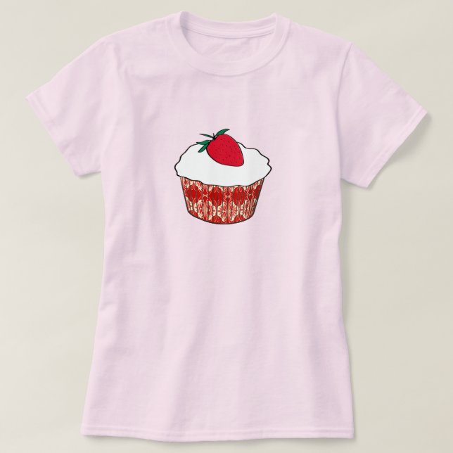 Vaniljcupcake med jordgubbe t shirt (Design framsida)