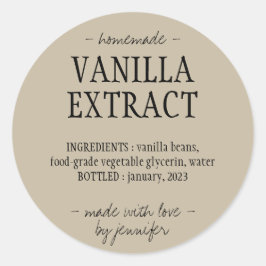 Vaniljextraktflaska Hemmagjord dryck salvia Runt Klistermärke