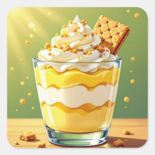 Vaniljpudding och vispad krämparfait fyrkantigt klistermärke