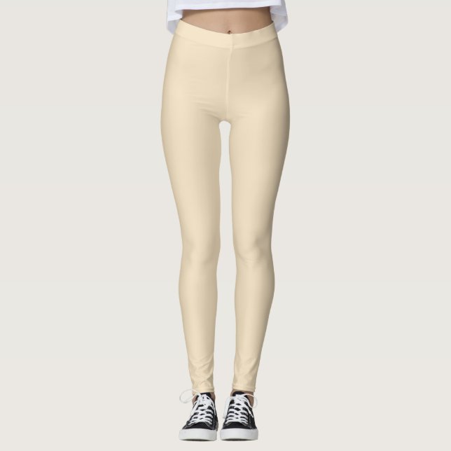 Vanilla Beige Solid Färg Leggings (Framsida)