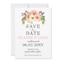 Vanilla Blommigt Bröllop spara datum