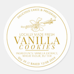Vanilla cookies-blommor och bönor teckning golden runt klistermärke