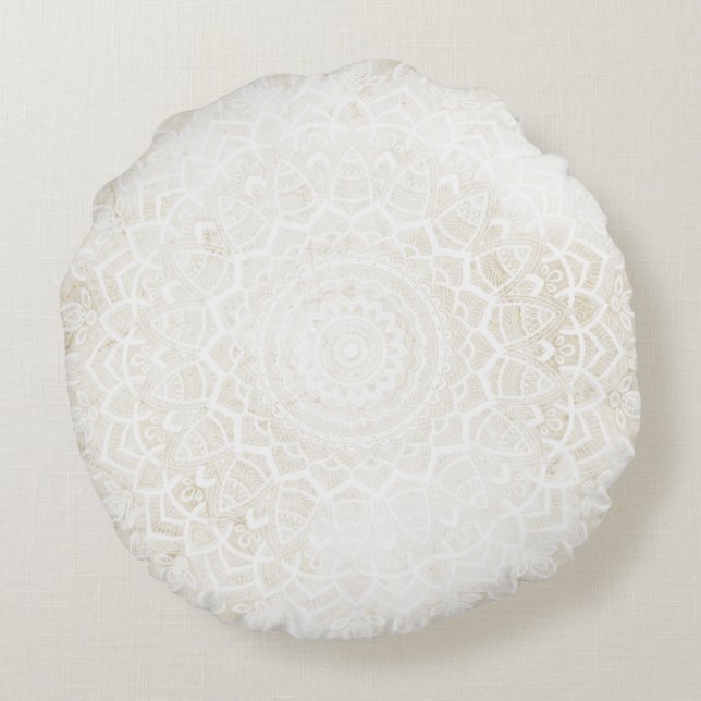 Vanilla Cream Mandala Round Cushion Rund Kudde (Baksidan)