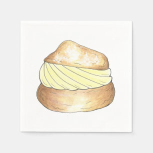 Vanilla Cream Puff Fransk Pastry Dessert Napkins Pappersservett