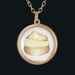 Vanilla Cream Puff Fransk Pastry Dessert Necklace Guldpläterat Halsband<br><div class="desc">Necklace har en originalmarkör som illustrerar en utsökt vaniljgrädda som fylls med pulversocker!</div>