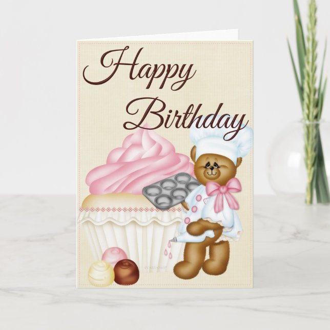 Vanilla Cupkaka w/Bear Baker Grattis på födelsedag Kort (Framsida)