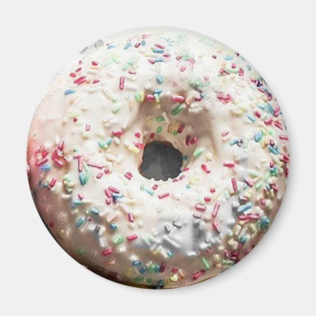 Vanilla Frosted Sprinkled Donut Roligt Food Magnet (Framsidan)