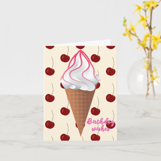Vanilla Ice Cream Cone Birthday Card Kort (Gul blomma)