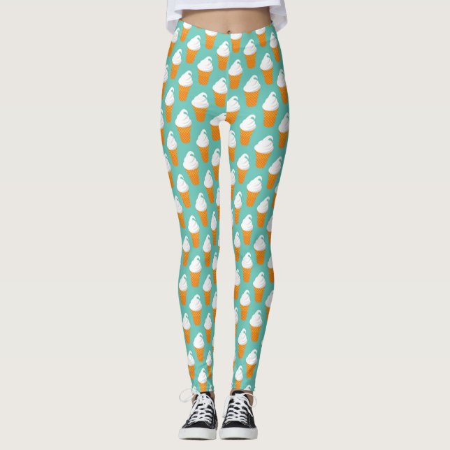Vanilla Ice Cream Cone Mönster Leggings (Framsida)