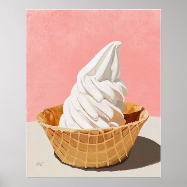 Vanilla Ice Cream i Waffle Cone Bowl Art Skriv ut Poster (Framsidan)