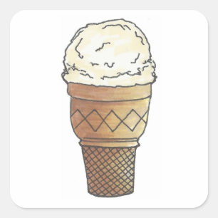 Vanilla Ice Cream Scoop Cake Cone Dessert sommar Fyrkantigt Klistermärke