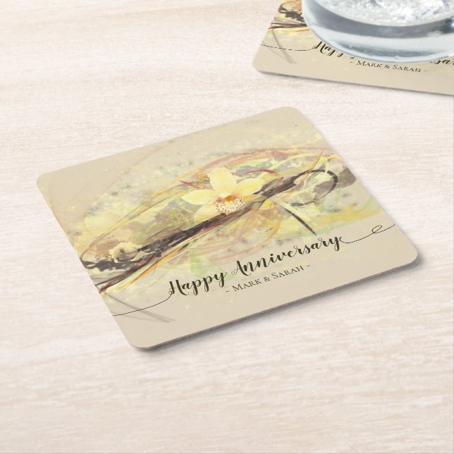 Vanilla Orchid Flower Abstrakt Art Calligraphy Underlägg Papper Kvadrat (Vinklad)