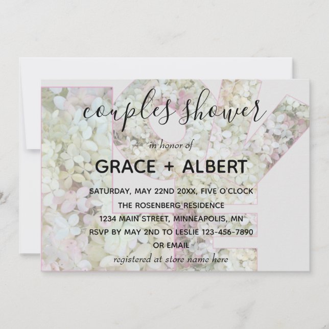 Vanilla Strawberry Hydrangeas Par Shower Inbjudningar (Framsida)