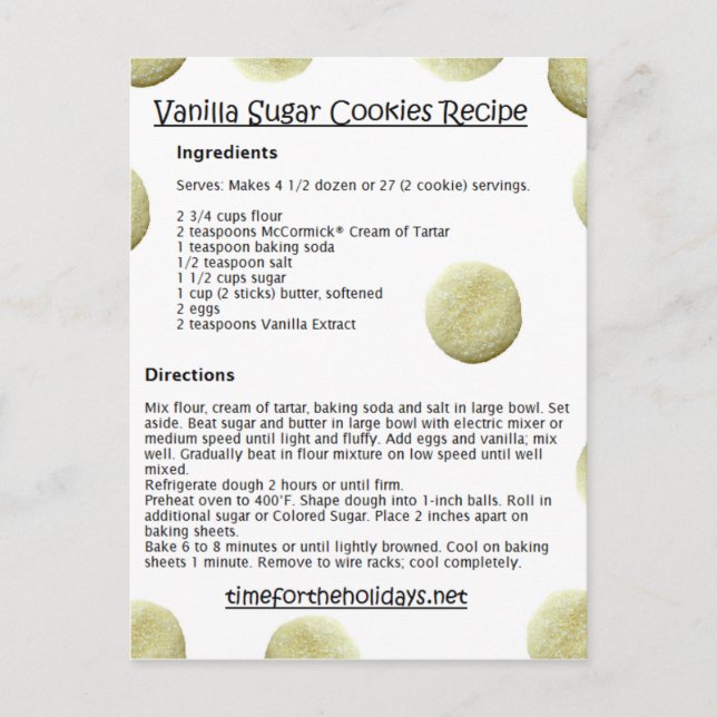 Vanilla Sugar Cookies Recipe-kort Vykort (Framsida)