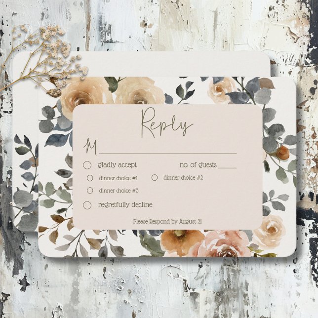 Vanilla White Boho Ro Cream Bröllop Middag OSA Kort (Vanilla White Boho Roses Cream Wedding Dinner RSVP Card)