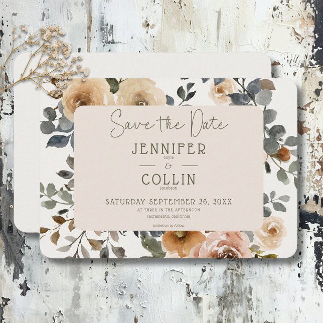 Vanilla White Boho Ro Cream Bröllop Spara Datumet (Vanilla White Boho Roses Cream Wedding Save The Date)