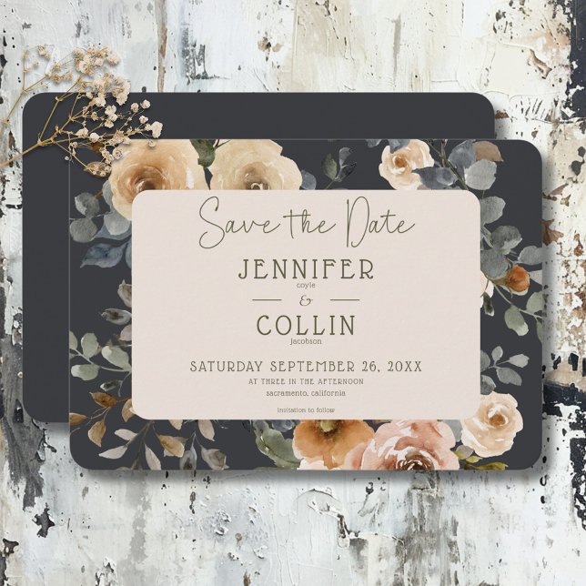 Vanilla White Boho Ro Sage Bröllop Spara Datumet (Vanilla White Boho Roses Sage Wedding Save The Date)