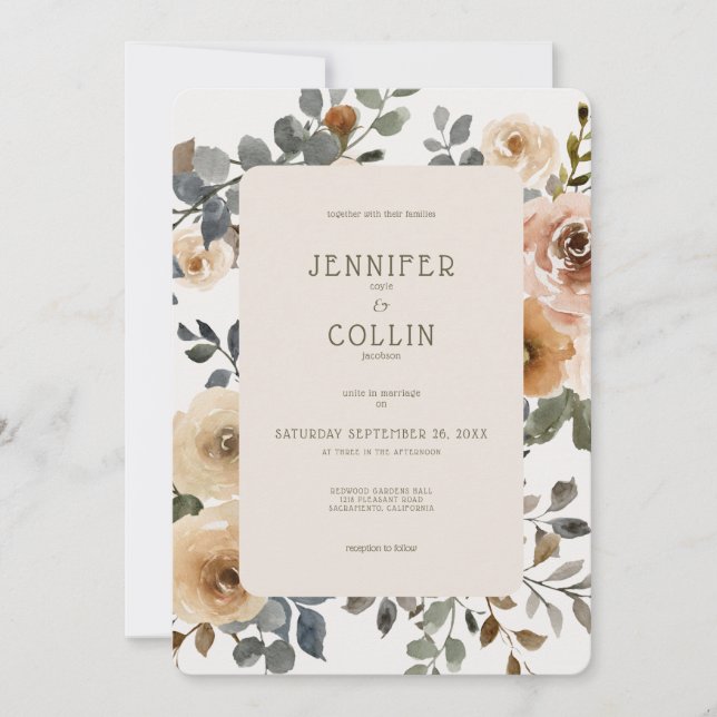 Vanilla White Boho Roses Cream Wedding Inbjudningar (Framsida)