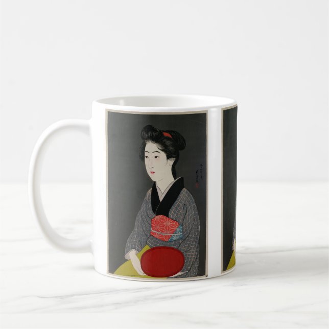 Väninna som håller en bricka av Hashiguchi Goyo Kaffemugg (Vänster)