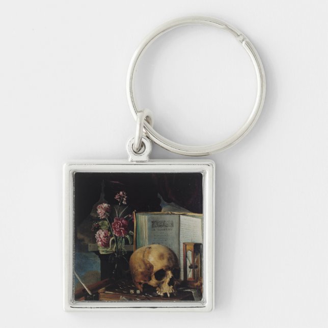 Vanitas Fyrkantig Silverfärgad Nyckelring (Framsidan)