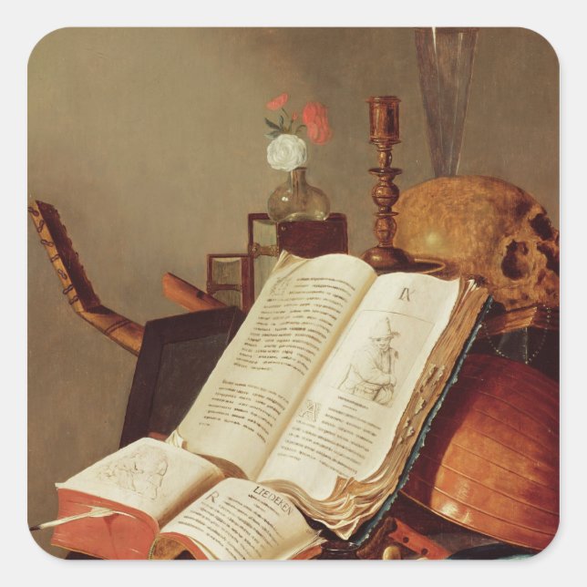 Vanitas still Life Fyrkantigt Klistermärke (Framsida)