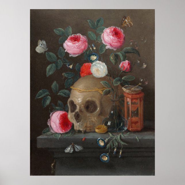 Vanitas still Life Skull och Ro Art Poster (Framsidan)