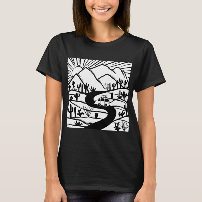 VANLIFE Desert Cacti Mountain Explore Äventyr T Shirt (Framsida)