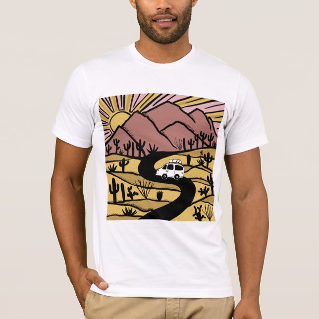 VANLIFE Desert Cacti Mountain Explore Äventyr T Shirt (Framsida)