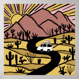 VANLIFE Desert Cacti Mountain Utforska Äventyr Poster
