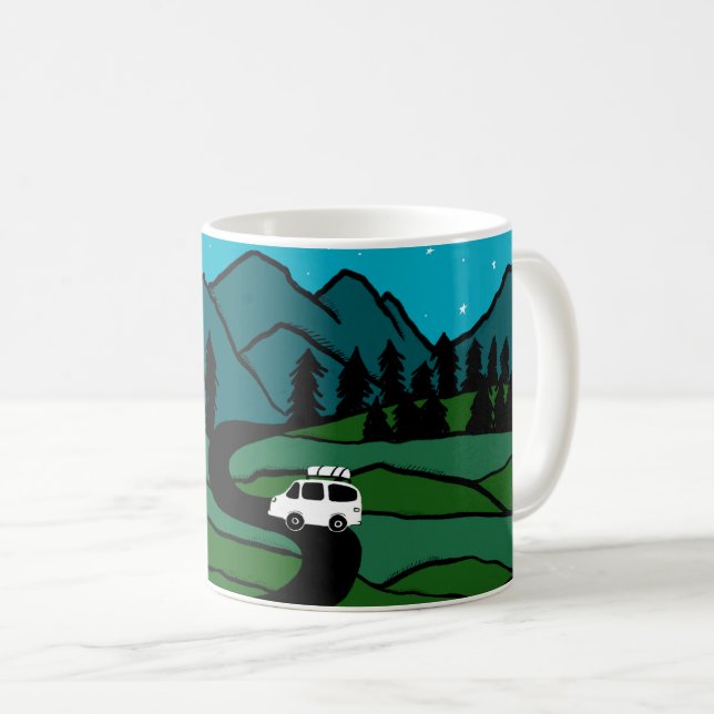 Vanlife Road Resa Campervan Mountain Måne Stars Kaffemugg (Framsida höger)