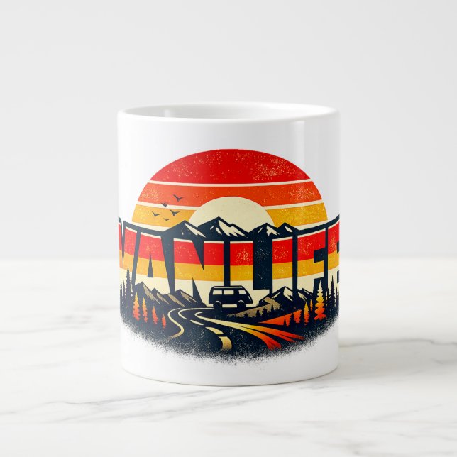 Vanlife Solnedgångsmugg Retro Berg Jumbo Mugg (Framsidan)