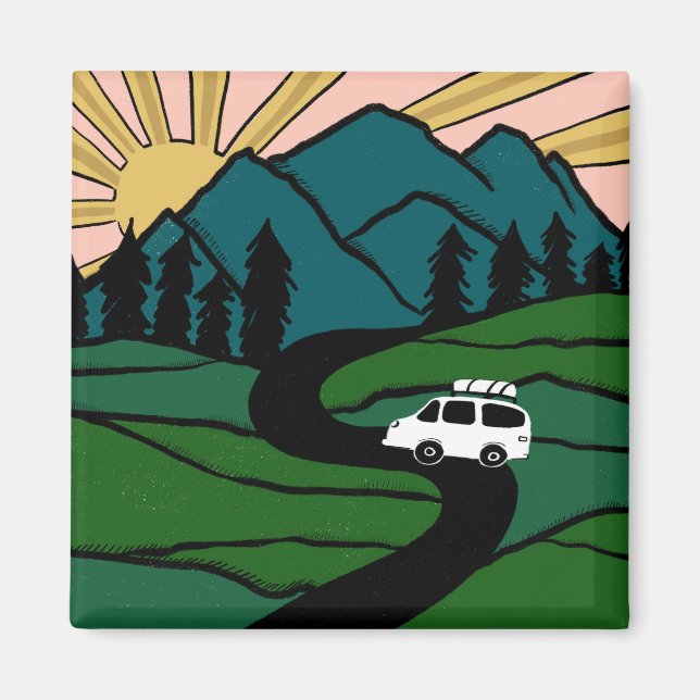 Vanlife Träd Forest Mountain Utforska Äventyr Magnet (Framsidan)