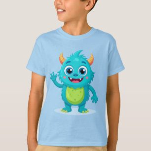Vänlig Blå Odjure Barn T-Shirt - Söt Tecknad Film