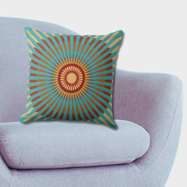 Vanlig Centrerad Blå och Orange Stjärnblomma Kudde (Regular Centered Blue and Orange Star Flower Throw Pillow, Livingroom)