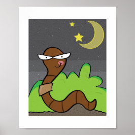 Vänlig daggmask illustration | Barn natur Poster