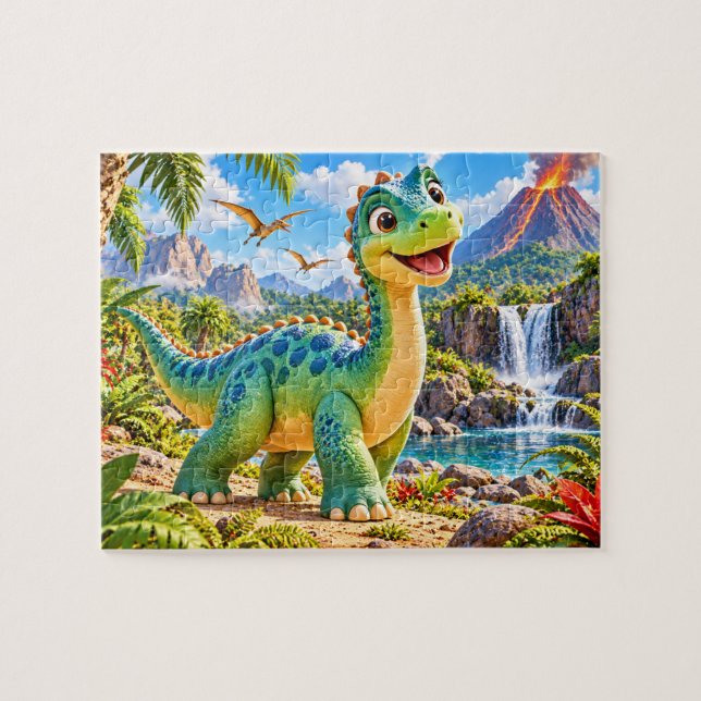 Vänlig dinosaurieäventyr pussel (Horisontell)
