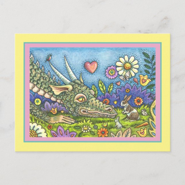 VÄNLIG DRAGON FRÅN PÅSK PÅ BUNNY TRAIL Cute Fantas Helg Vykort (Framsida)